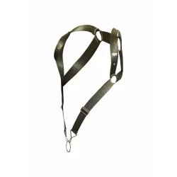 MOB Eroticwear Harnais élastique et Cockring Straight Back Vert Kaki